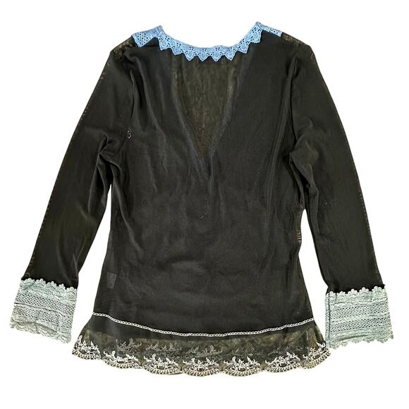 NWT Hugging Kisses Black Mesh Lace Embellished Top SZ XL Whimsigoth Gothic Glam - Picture 8 of 16